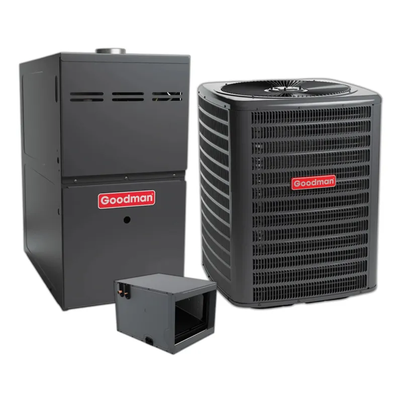 Goodman 2.5 Ton 14.3 SEER2 Central Air Conditioner, 80% AFUE 80K BTU Gas Furnace and Evaporator Coil Time-Limited