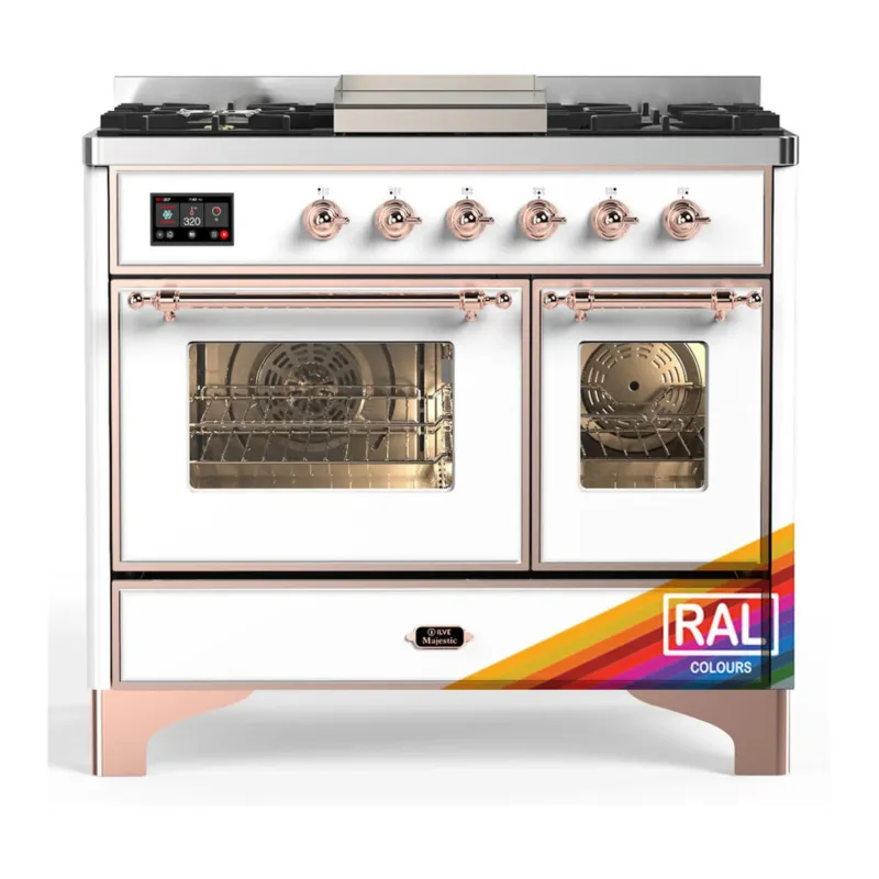 ILVE Majestic III 40-inch Dual Fuel Range with 5 Liquid Propane Burner, Griddle and Triple Glass Door Electric Oven in RAL with Copper Trim (UMD40FNR3RAPLP) Exclusive Offer