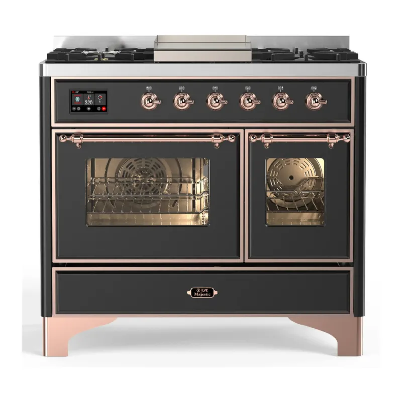 ILVE Majestic III 40-inch Dual Fuel Range with 6 Natural Gas Burner, Griddle and Triple Glass Door Electric Oven in Graphite Matte with Copper Trim (UMD40FNR3MGP) Weekend Sale