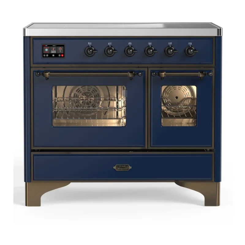 ILVE Majestic III 40-Inch Induction Range with 6 Induction Elements and Triple Glass Door Electric Oven in Mightnight Blue with Burnished Trim (UMDIB40NR3MBB) Time-Limited