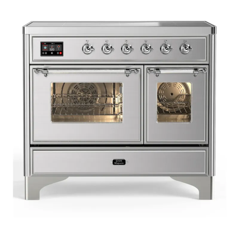 ILVE Majestic III 40-Inch Induction Range with 6 Induction Elements and Triple Glass Door Electric Oven in Stainless Steel with Chrome Trim (UMDIB40NR3SSC) No Minimum Order