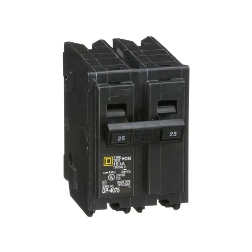 Schneider Electric HOM225 Mini circuit breaker, Homeline, 25A, 2 pole, 120/240 VAC, 10 kA AIR, standard type, plug in mount Price Cut