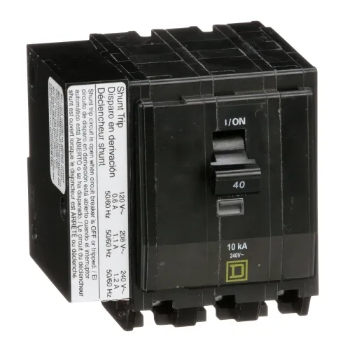 Latest Schneider Electric QO3401021 Mini circuit breaker, QO, 40A, 3 pole, 120/240 VAC, 10 kA, plug in mount, AC shunt trip
