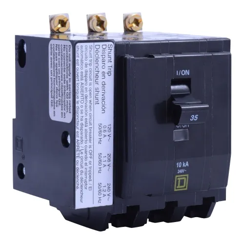 Schneider Electric QOB3451021 Mini circuit breaker, QO, 45A, 3 pole, 120/240 VAC, 10 kA, bolt on mount, AC shunt trip Budget