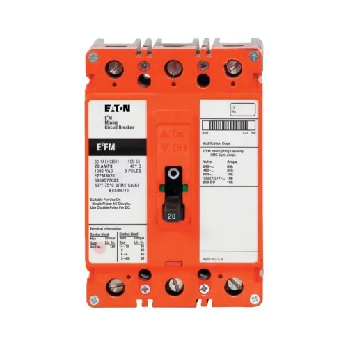 Sale Eaton E2FM100KMA13H11 Mining Molded Case Circuit Breaker, E2 Series, 577 Max Volt, 100 Amp, Three Pole