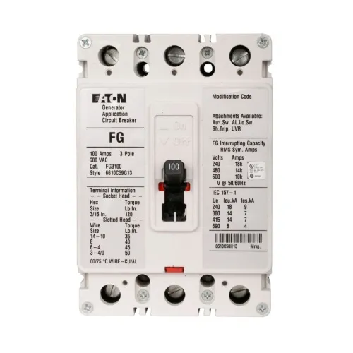 Place Order Eaton FG3060M04 Molded Case Circuit Breaker, C Series, 600 Max Volt, 60 Amp, Three Pole