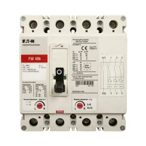 Certified Eaton FWC3050JVL Molded Case Circuit Breaker, C Series, 690 Max Volt, 50 Amp, Three Pole