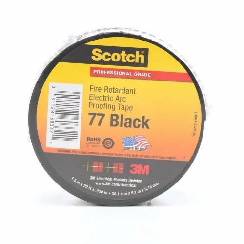 3M 7100004701 - 3M Scotch® Fire-Retardant Electric Arc Proofing Tape 77, 3 in x 20 ft, Black, 1 roll/carton In Demand