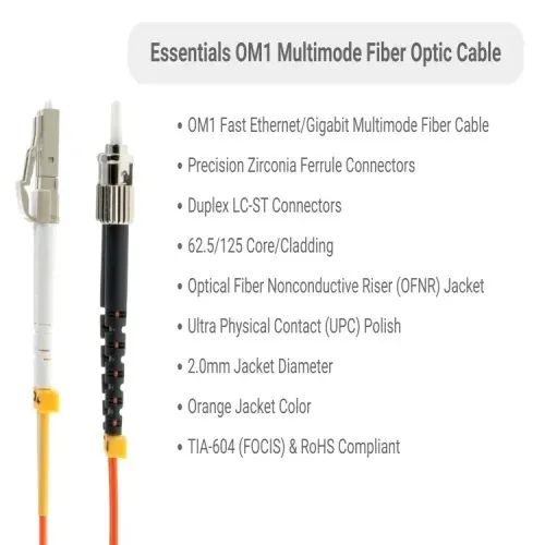 Cable FMD6-LCST-05 Fiber Optic Patch Cable - 16.4', OM1, LC - ST, OFNR, Multimode, 62.5 Micron, Orange Crafted