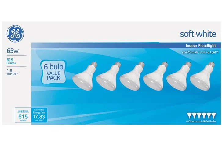 GE 41936 Reflector Floodlight Bulbs, 65 Watts, 120 Volts, 6/Pack Today Only
