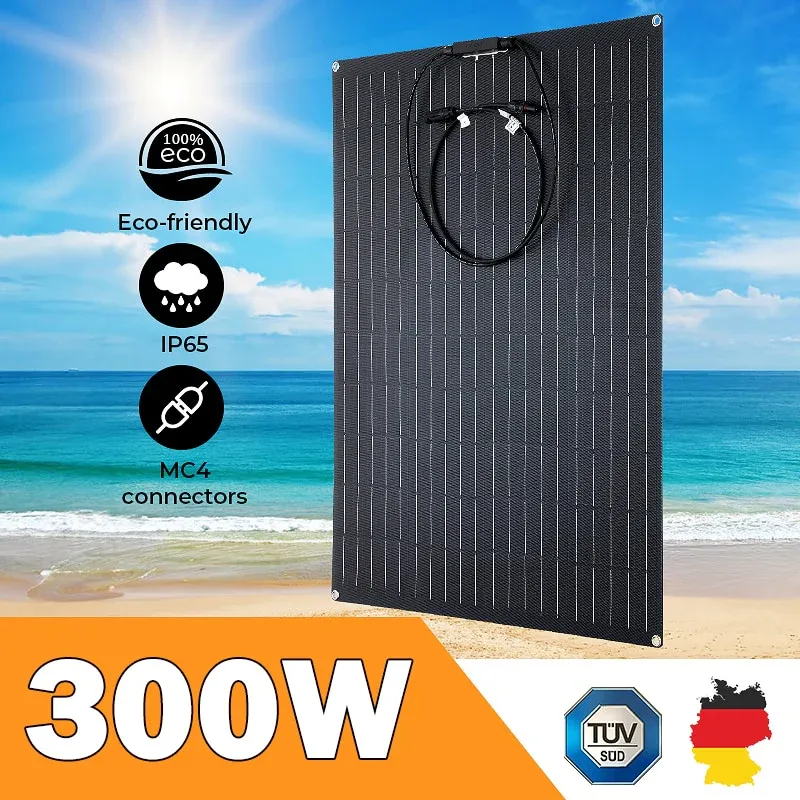 300W Flexible Solar Panel Kit Photovoltaic Module Solar Power Charger for 12V Battery Yacht Motor Home Car Boat Caravan Instant Buy
