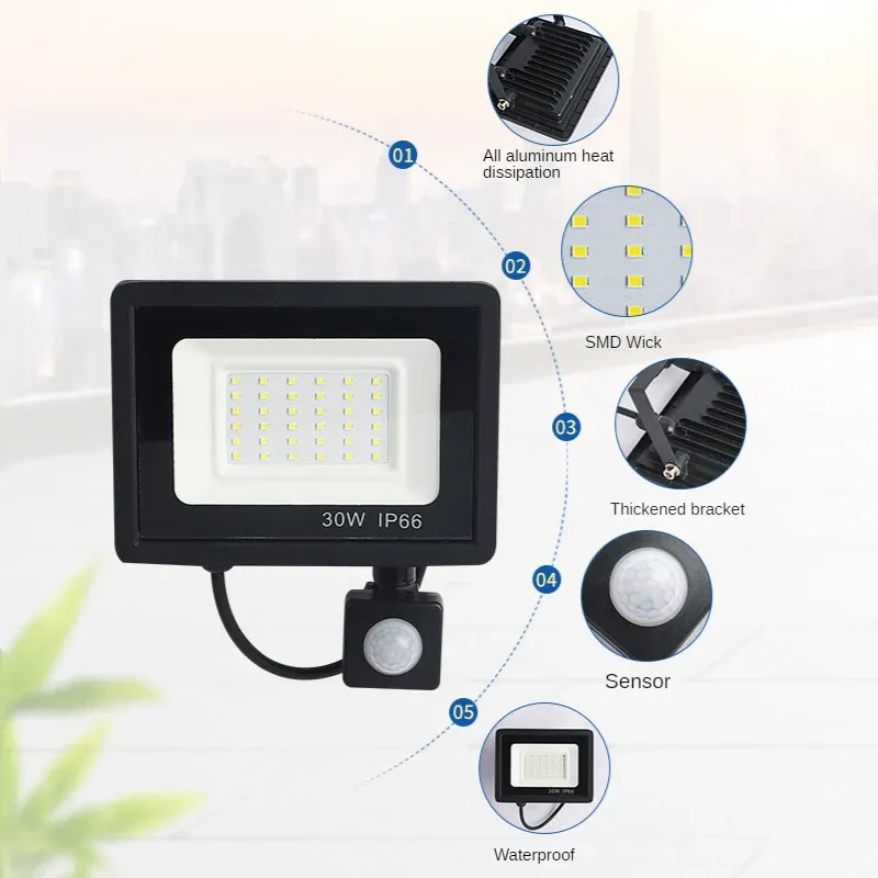 New Release PIR Motion Sensor LED Flood Light 220V Waterproof Spotlight 50W 100W 150W Wall Lamp Reflector Outdoor Lighting for Garden Street